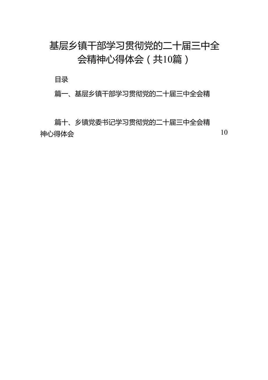 （10篇）基层乡镇干部学习贯彻党的二十三中全会精神心得体会范文.docx_第1页