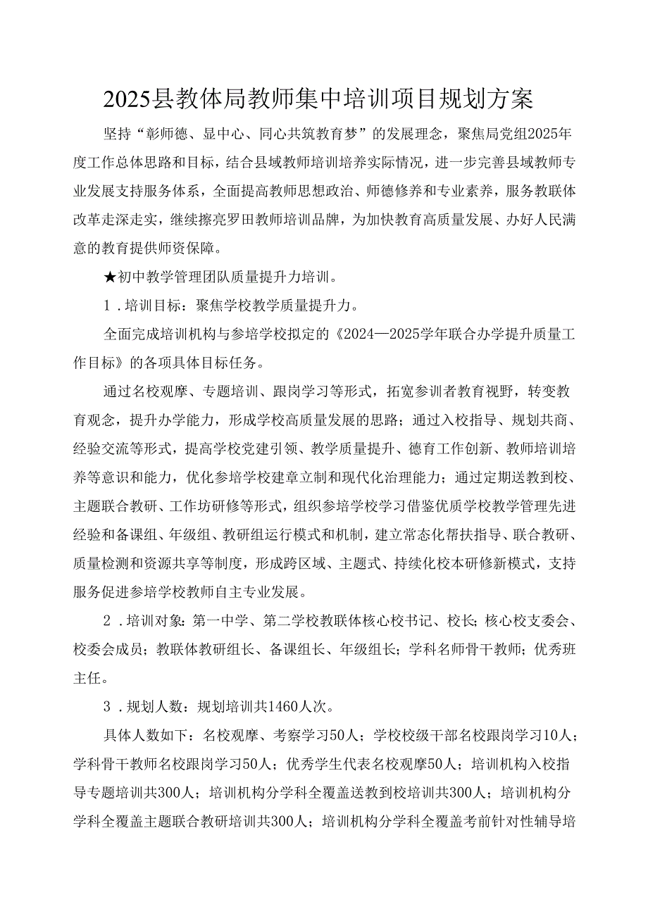 2025县教体局教师集中培训项目规划方案.docx_第1页
