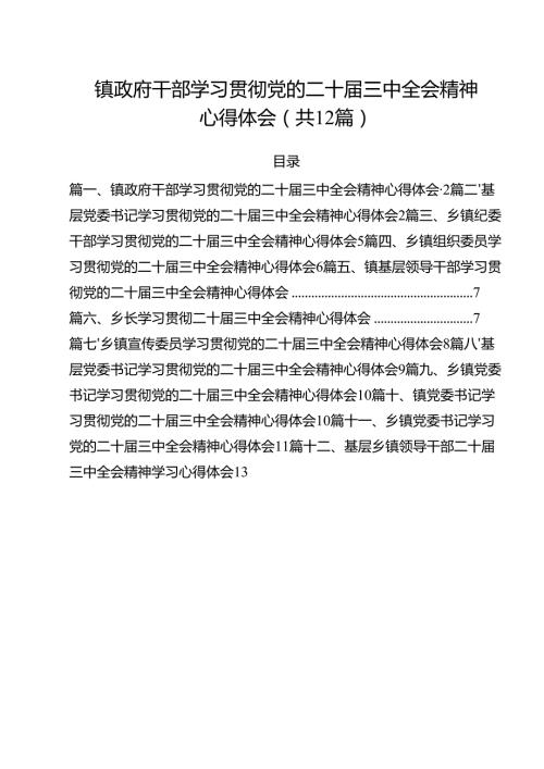 镇政府干部学习贯彻党的二十三中全会精神心得体会12篇（精选）.docx
