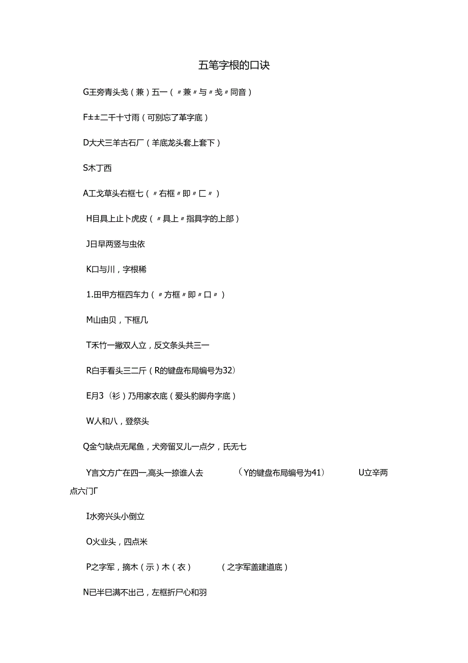 五笔字根的口诀.docx_第1页