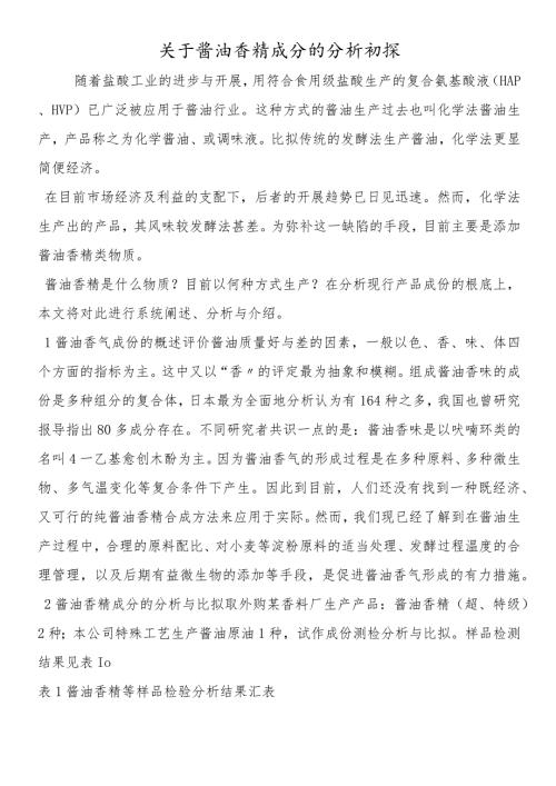 关于酱油香精成分的分析初探.docx