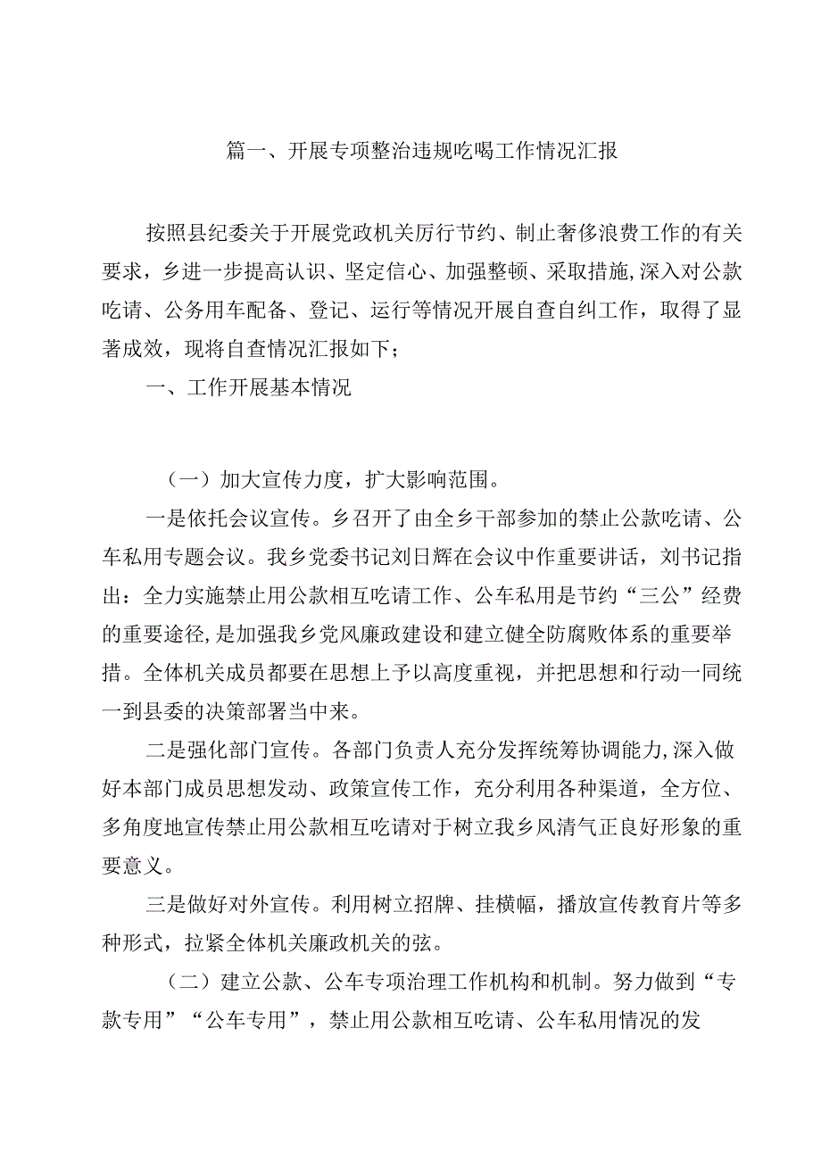 （12篇）关于开展违规吃喝专项整治工作情况报告总结汇报.docx_第2页