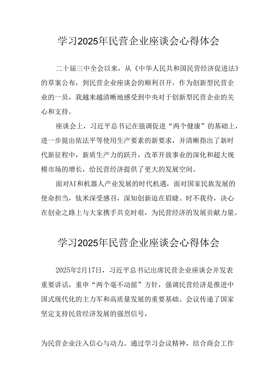 2025年私营企业学习民营企业座谈会个人心得体会.docx_第1页