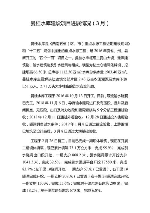 曼桂水库建设项目进展情况3月.docx