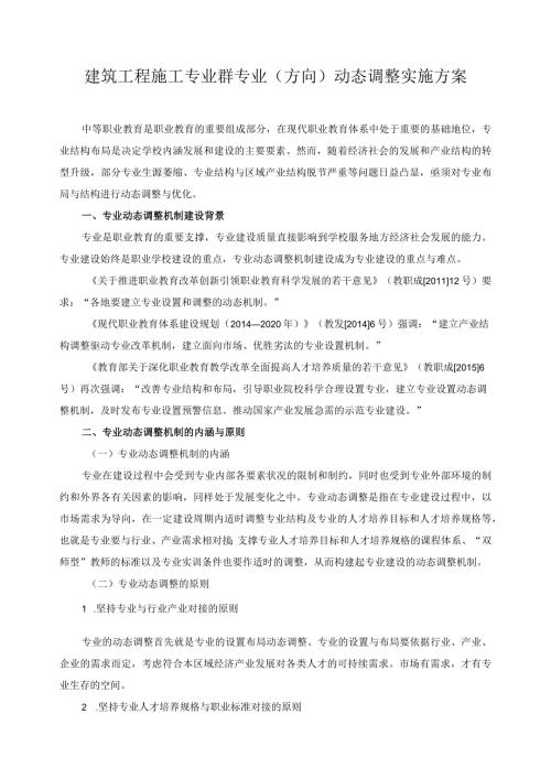 建筑工程施工专业群专业（方向）动态调整实施方案.docx