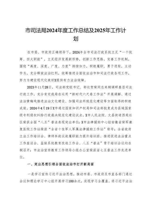 市司法局2024工作总结及2025年工作计划.docx