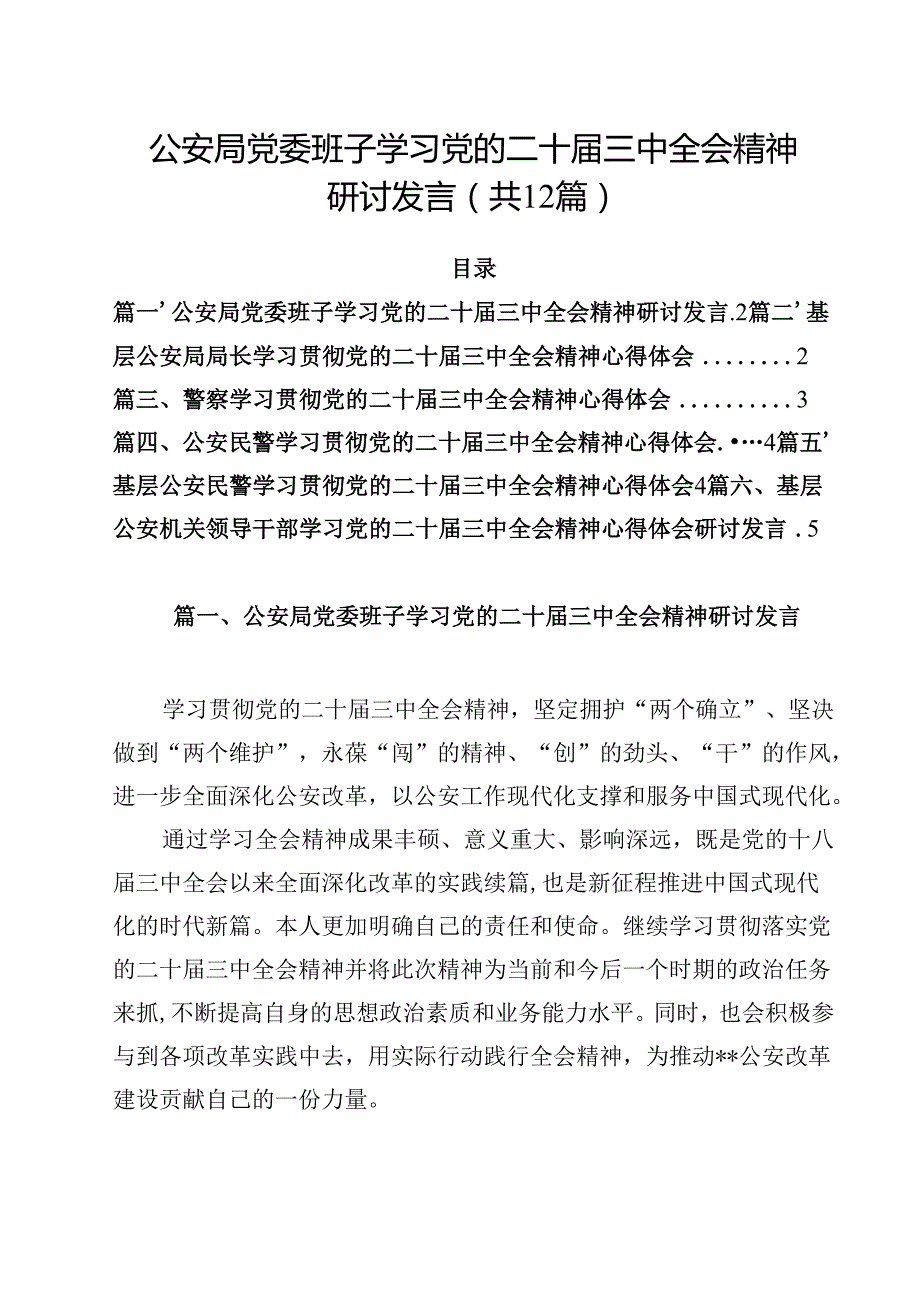 公安局党委班子学习党的二十三中全会精神研讨发言（共12篇）.docx_第1页