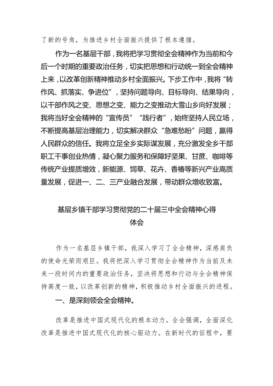 乡镇基层党员干部学习贯彻党的二十三中全会精神心得体会8篇（精选版）.docx_第3页