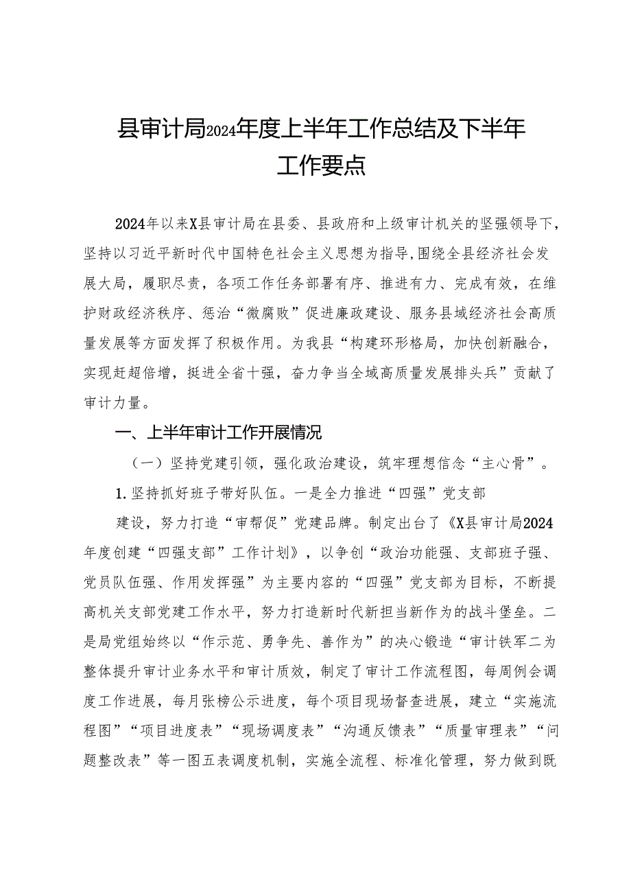 县审计局2024上半年工作总结及下半年工作要点.docx_第1页