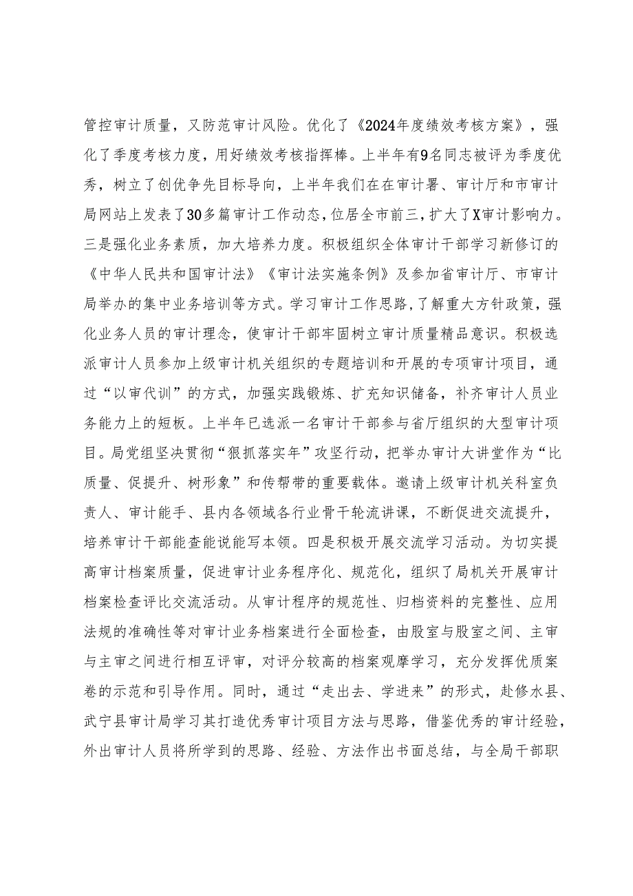 县审计局2024上半年工作总结及下半年工作要点.docx_第2页