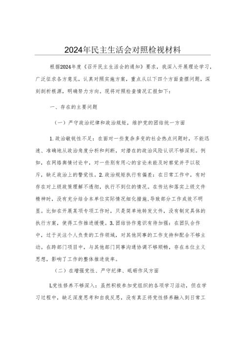 2024年民主生活会对照检视材料.docx