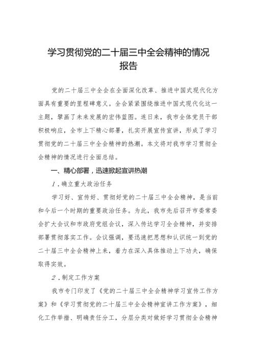 四篇关于学习贯彻党的二十三中全会精神的总结报告.docx