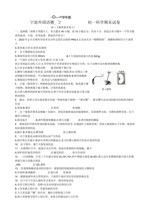 宁波市外国语学校初一上册科学试卷.docx