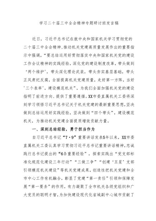 2024年开展学习二十三中全会精神专题研讨班发言稿（3份）.docx