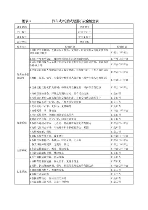 汽车式起重设备及压力容器检查表.docx