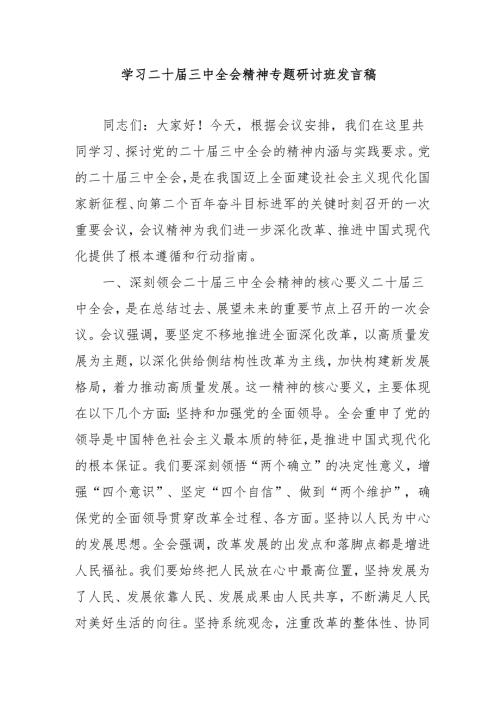 2024年开展学习二十三中全会精神专题研讨班发言稿（合计4份）.docx