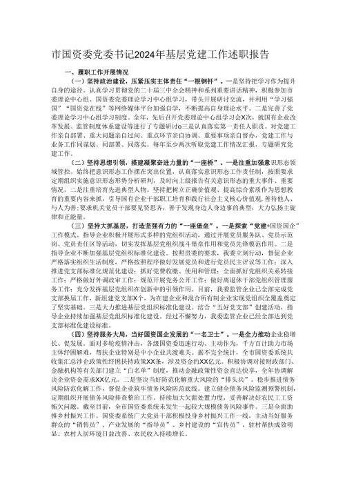 市国资委党委书记2024年基层党建工作述职报告.docx