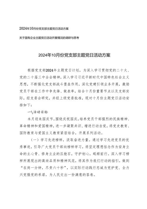 2024年10月份党支部主题党日活动方案计划.docx
