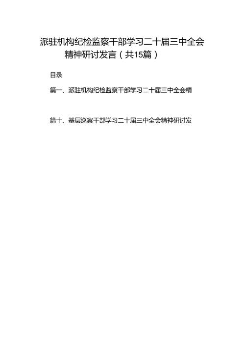 （15篇）派驻机构纪检监察干部学习二十三中全会精神研讨发言范文.docx