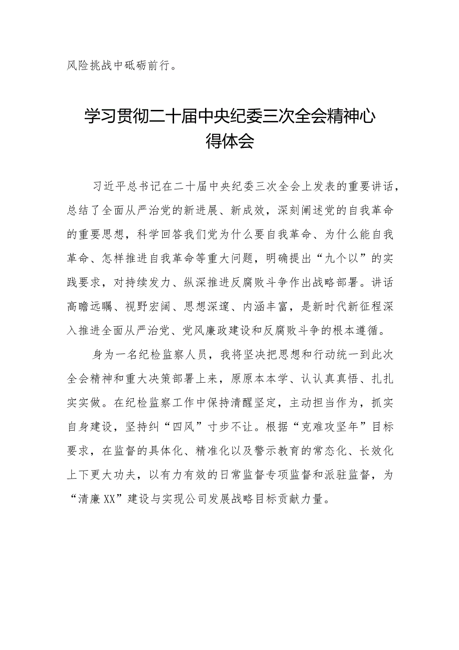 纪检干部学习贯彻二十中央纪委三次全会精神心得体会二十篇.docx_第3页