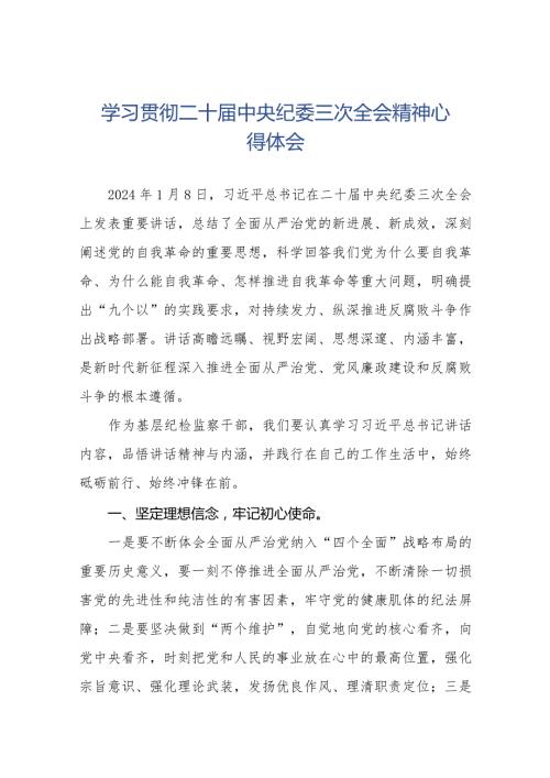 纪检干部学习贯彻二十中央纪委三次全会精神心得体会二十篇.docx