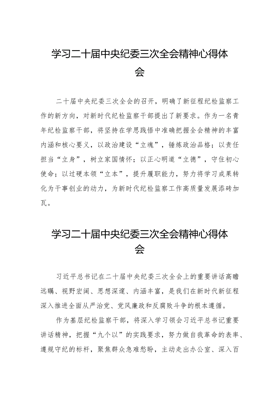 2024年二十中央纪委三次全会精神心得体会二十篇.docx_第1页
