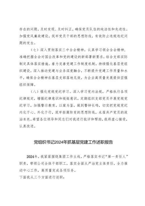 2024基层党支部书记巡察整改组织生活会个人对照检查发言材料+党组织书记2024年抓基层党建工作述职报告(1).docx
