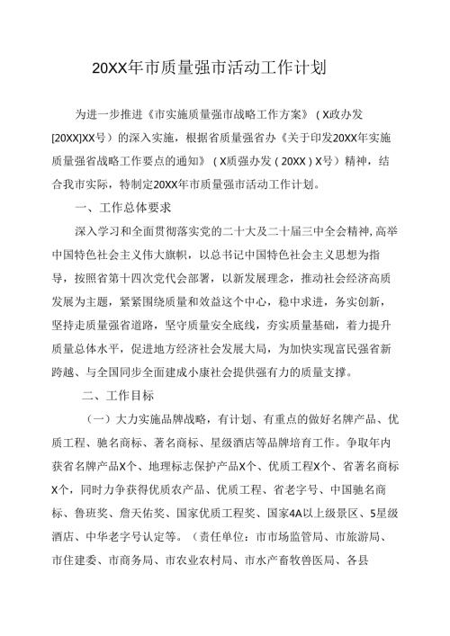 20XX年市质量强市活动工作计划.docx