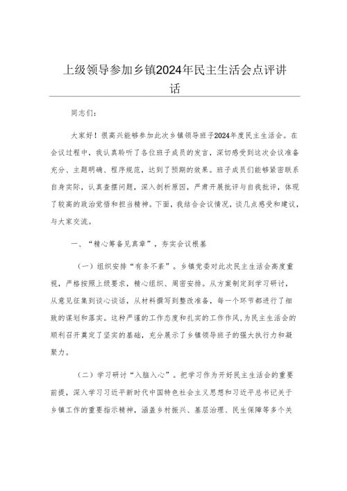 上级领导参加乡镇2024年民主生活会点评讲话.docx