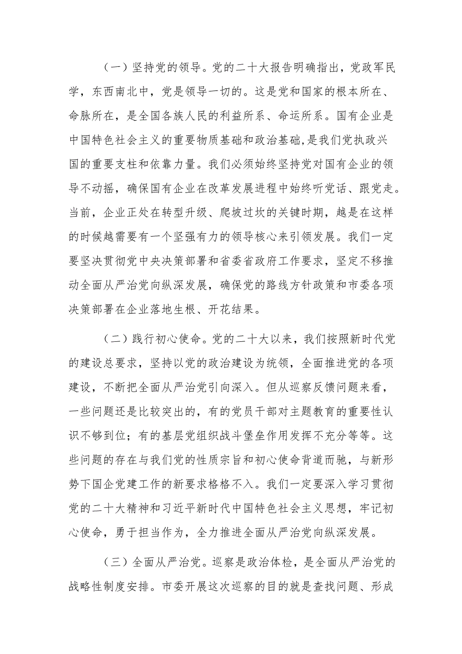 在企业2024年巡视整改反馈意见会上的讲话范文.docx_第2页