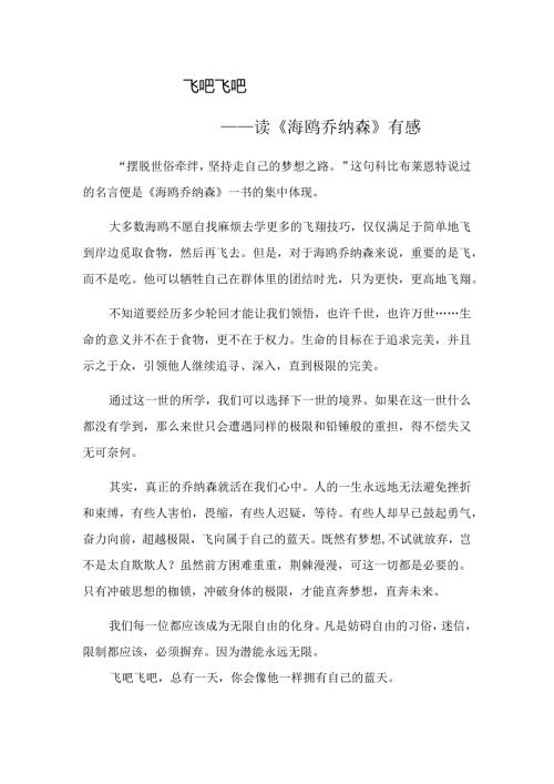 飞吧飞吧——读《海鸥乔纳森》有感.docx