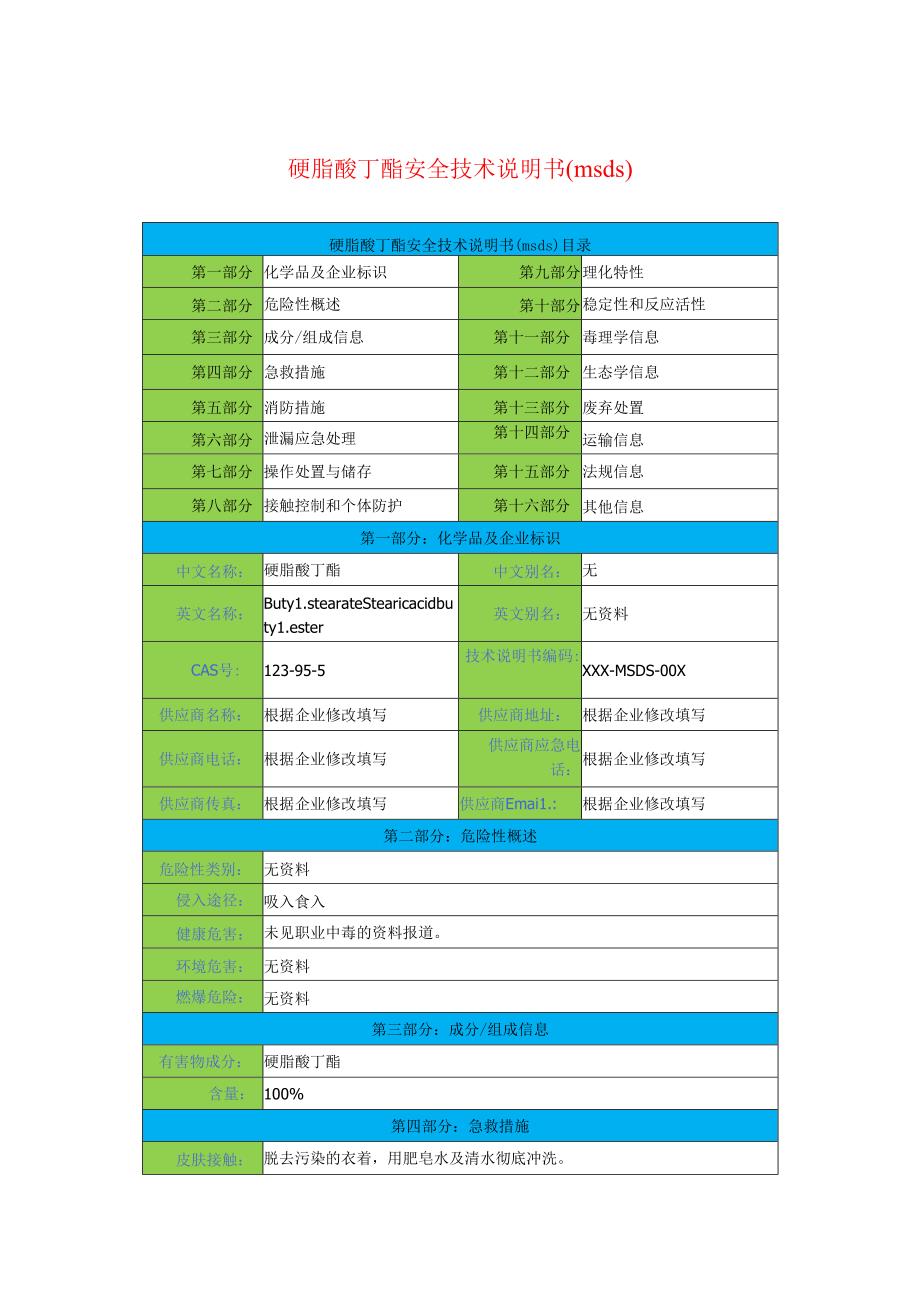 硬脂酸丁酯安全技术说明书(msds).docx_第1页