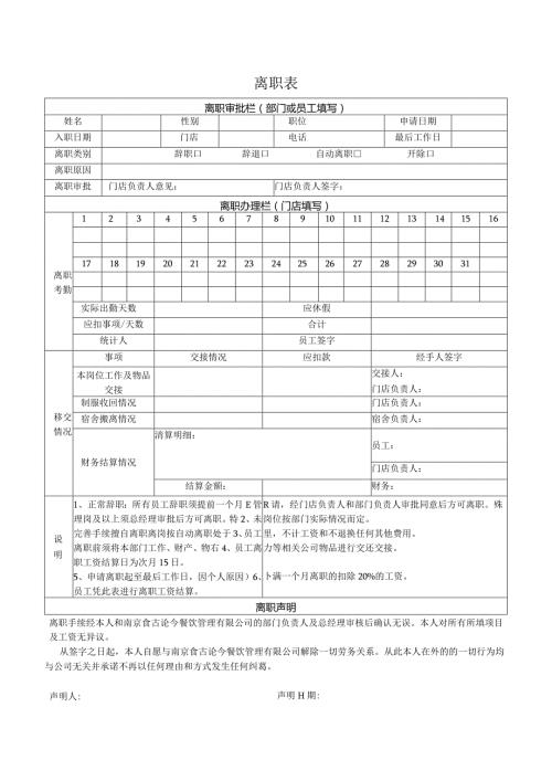 中餐公司离职表.docx