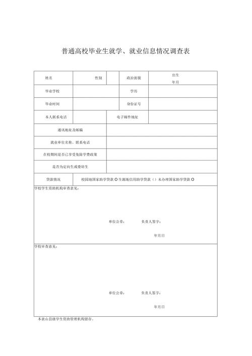 普通高校毕业生就学、就业信息情况调查表.docx