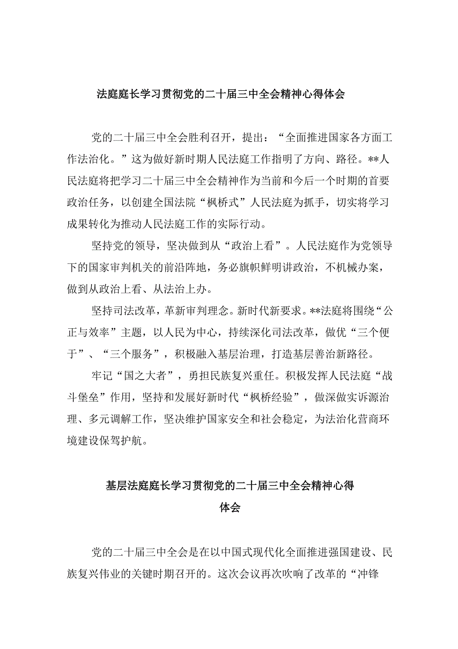 （11篇）法庭庭长学习贯彻党的二十三中全会精神心得体会通用精选.docx_第1页