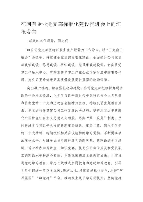 在国有企业党支部标准化建设推进会上的汇报发言.docx