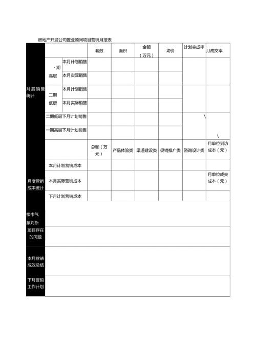 房地产开发公司置业顾问项目营销月报表.docx