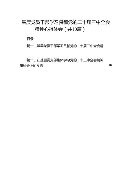 （10篇）基层党员干部学习贯彻党的二十三中全会精神心得体会范文.docx