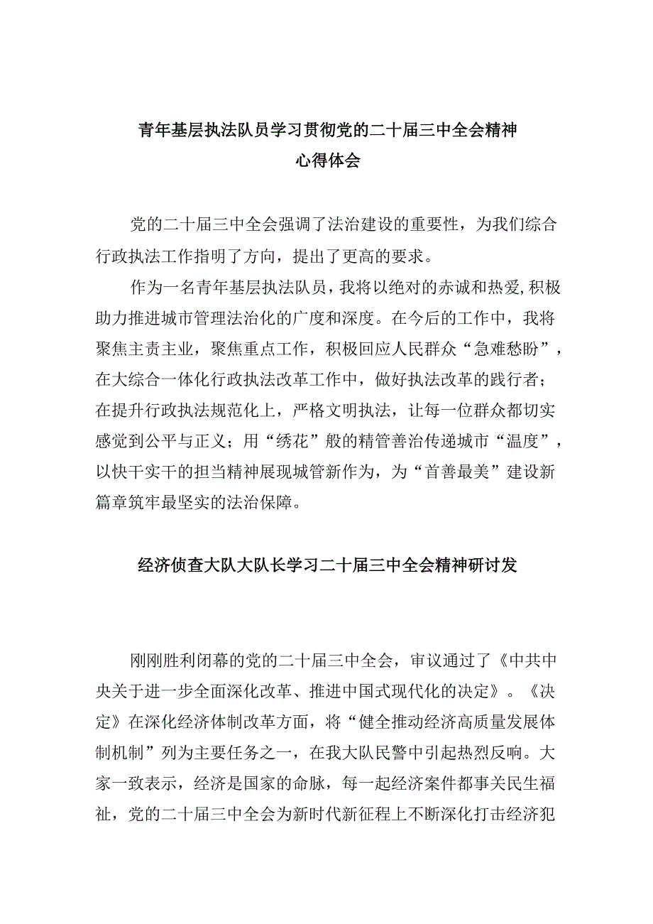 （11篇）青年基层执法队员学习贯彻党的二十三中全会精神心得体会（最新版）.docx_第1页