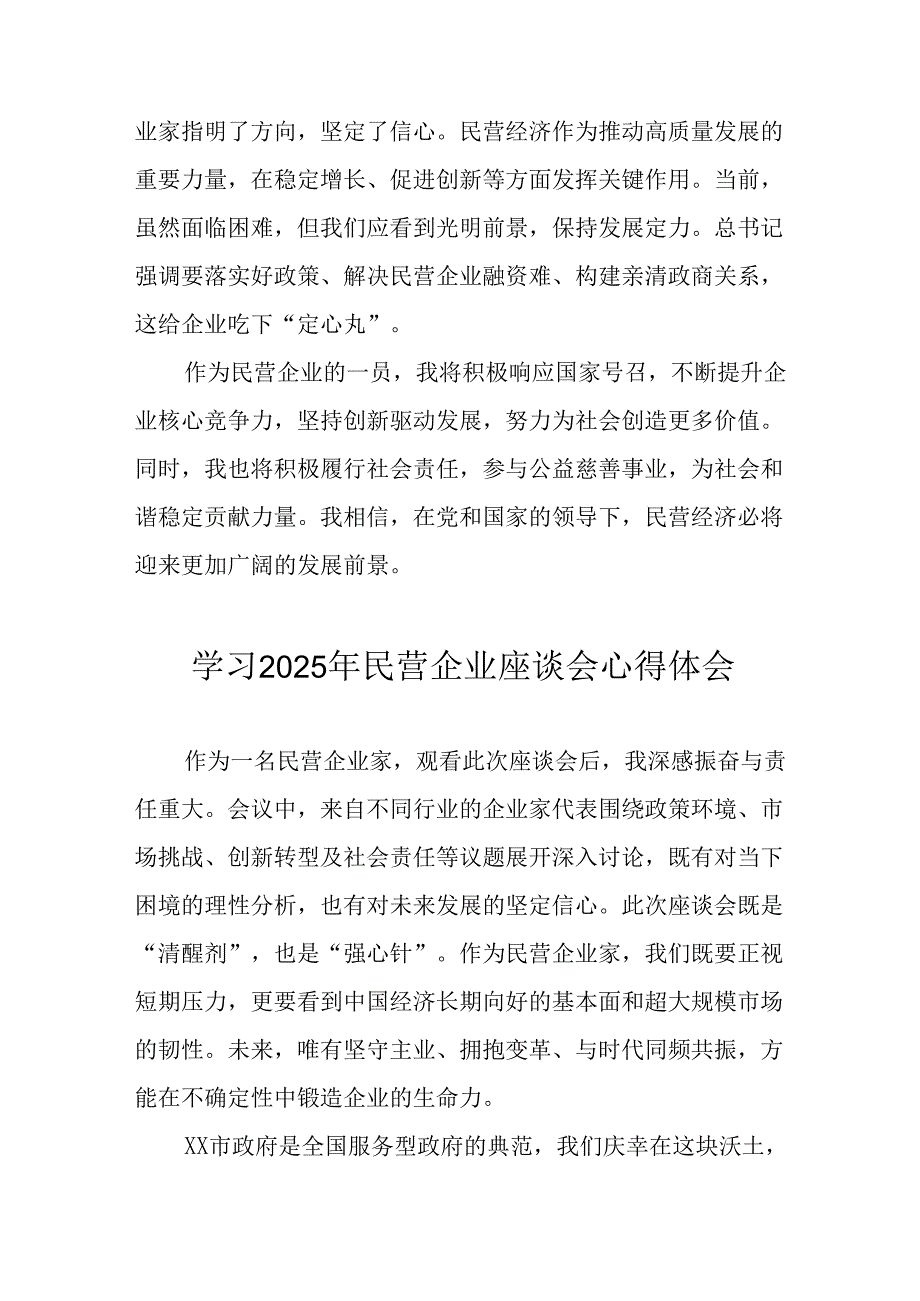2025年私营企业学习《民营企业座谈会》个人心得感悟 （汇编11份）.docx_第2页