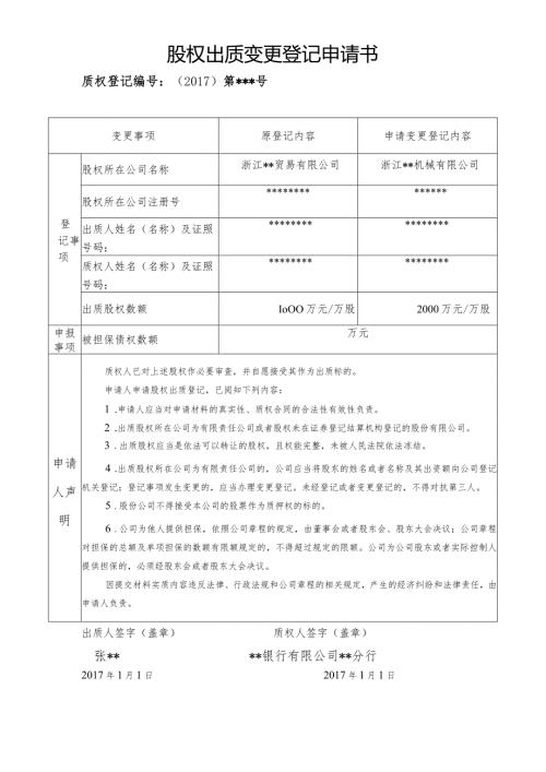 股权出质变更登记申请书质权登记第号.docx