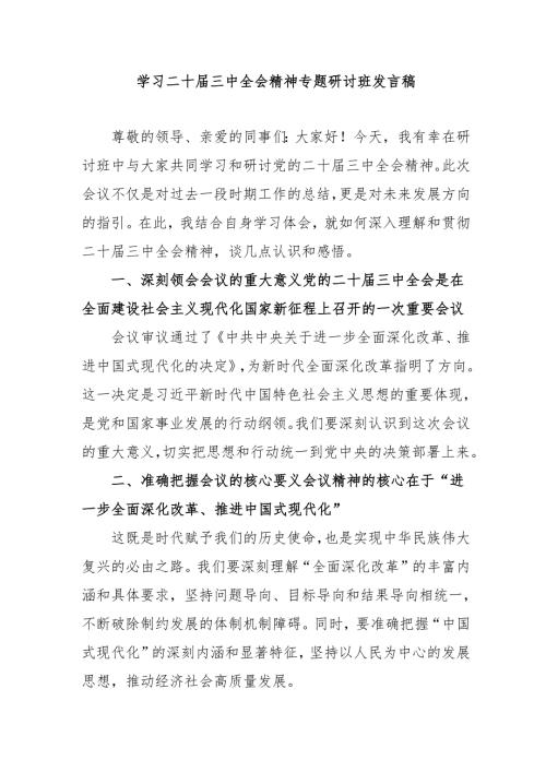 2024年开展《学习二十三中全会精神》专题研讨班发言稿（合计4份）.docx
