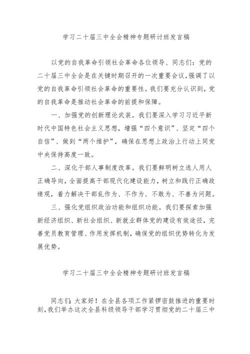 单位开展学习二十三中全会精神专题研讨班发言稿（4份）.docx