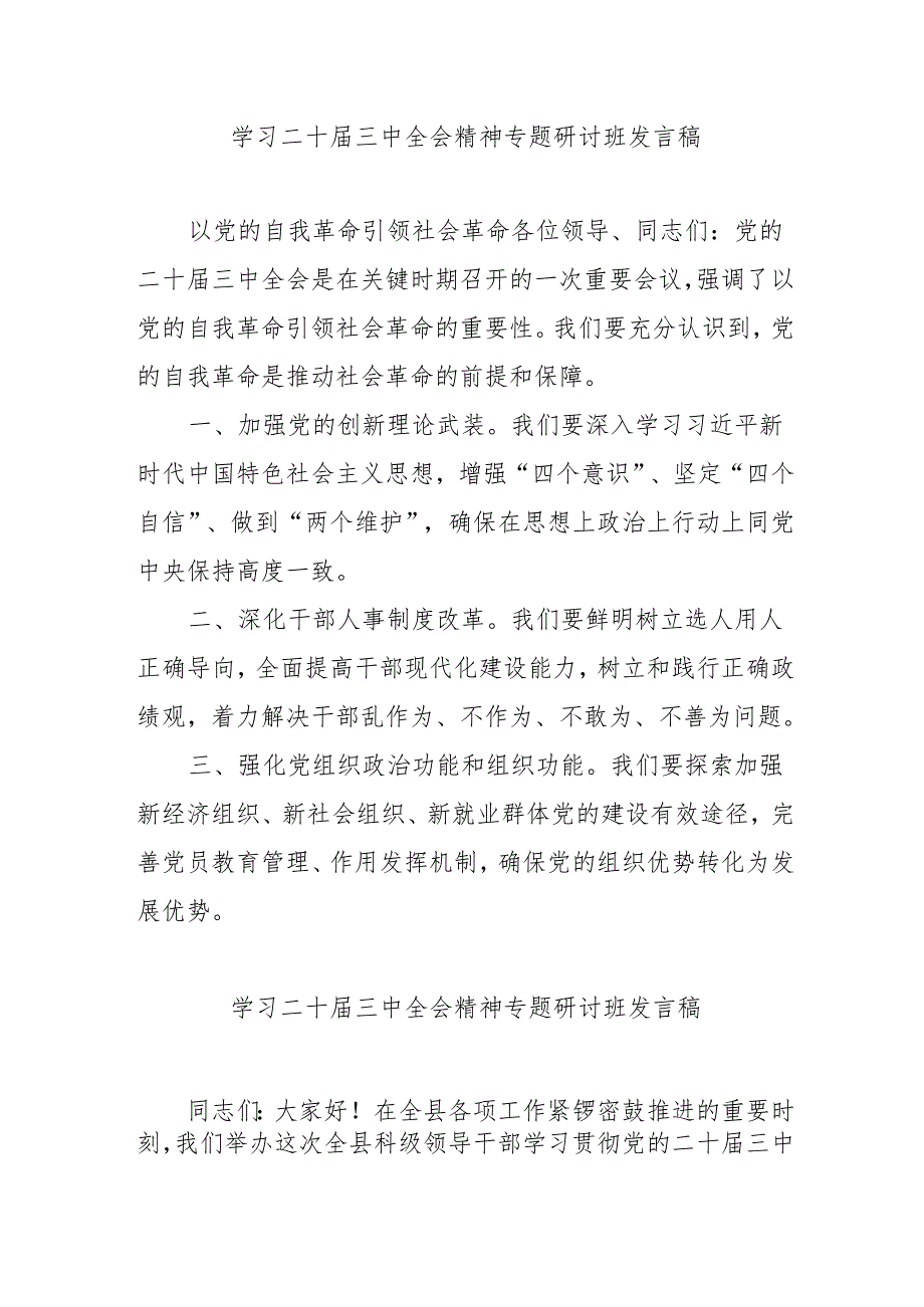单位开展学习二十三中全会精神专题研讨班发言稿（4份）.docx_第1页