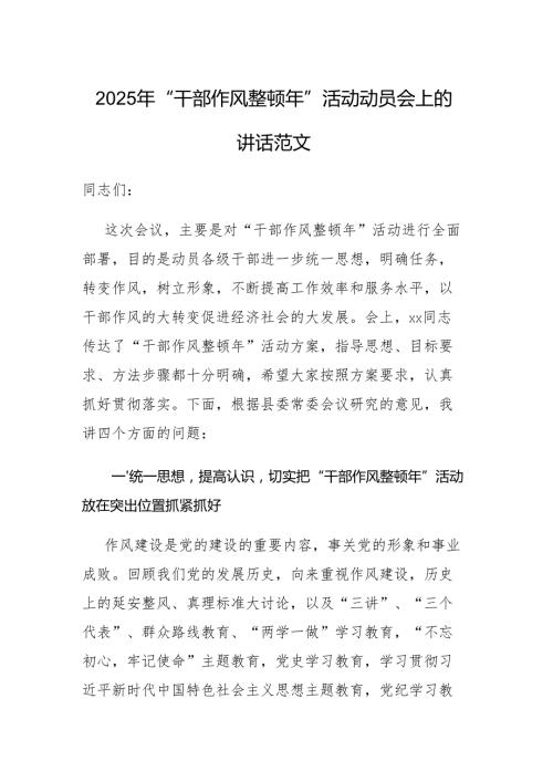 2025年“干部作风整顿年”活动动员会上的讲话范文.docx