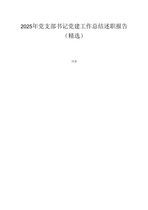 2025 年党支部书记党建工作总结述职报告（精选）.docx