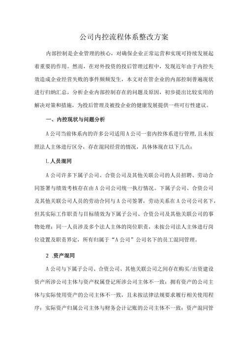 公司内控流程体系整改方案.docx