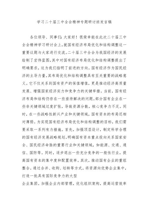 2024年开展《学习二十三中全会精神》专题研讨班发言稿（汇编4份）.docx