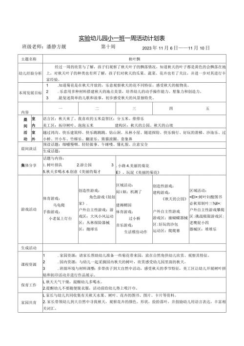 实验幼儿园小一班一周活动计划表.docx