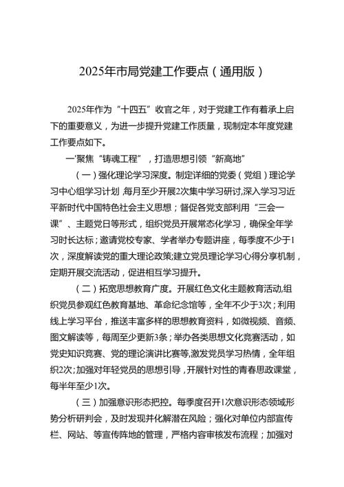 2025年市局党建工作要点（5篇）.docx